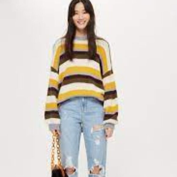 Topshop Multi Stripe Oversized Sweater, Wool Alpaca Blend, Size S - Picture 1 of 9
